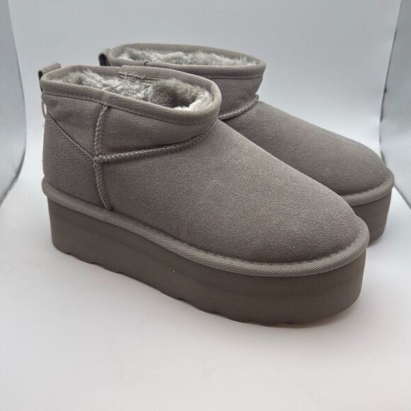 CUSHIONAIRE Hippy Women’s Platform Ankle Boots – Genuine Suede, Faux Fur Lining - Picture 1 of 7